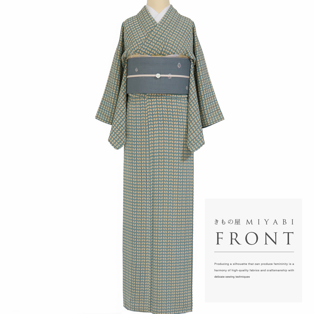 リサイクル小紋〘 向かい鳥 藍染〙〘 広衿 袷〙裄:約68.5㌢ リサイクル小紋〘 向かい鳥 藍染〙〘 広衿 袷〙裄:約68.5㌢