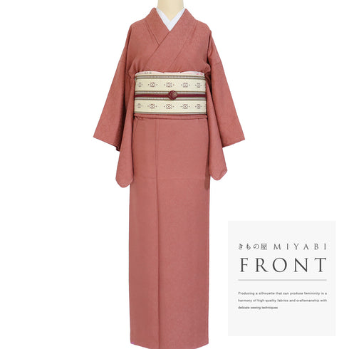 色無地 リサイクル 身丈150.5cm 裄62.4cm 袷 小花柄 ピンク Sサイズ セミフォーマル 落款 一つ紋 正絹 広衿 地紋あり Sランク