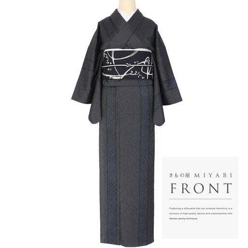 大島紬 リサイクル 身丈166.2cm 裄65cm 袷 縫締め絞り 縞柄 ブラック LLサイズ お洒落 カジュアル 証紙 正絹 広衿 Sランク