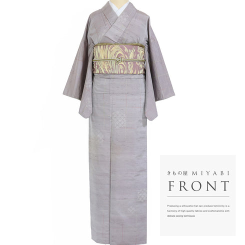 紬 リサイクル 身丈150.5cm 裄62.4cm 袷 七宝丸柄 パープル Sサイズ カジュアル お洒落 正絹 広衿 Bランク