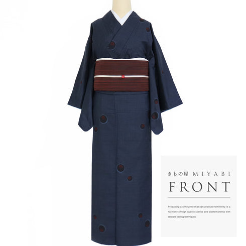 紬 リサイクル 身丈154.3cm 裄62.2cm 袷 ネイビー Sサイズ お洒落 正絹 広衿 Sランク