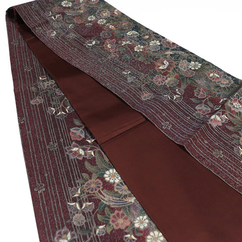 袋帯 リサイクル 帯丈438cm 全通 花柄 ラメ加工 レッド Mサイズ 正絹 Sランク セミフォーマル お洒落