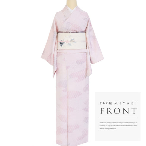 小紋 リサイクル 身丈155.3cm 裄62.8cm 袷 小花柄 滝口玲峰作 ピンク Sサイズ お洒落 カジュアル 正絹 広衿 Bランク