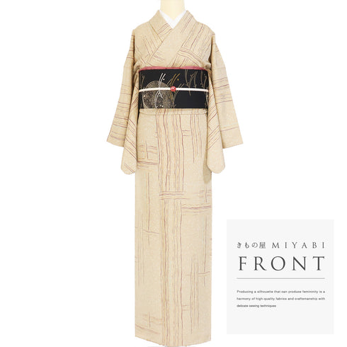 紬 リサイクル 身丈161.5cm 裄65.6cm 袷 デザイン柄 ブラウン Lサイズ お洒落 カジュアル 正絹 広衿 Aランク