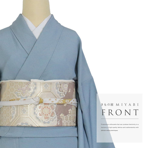 色留袖 リサイクル 身丈163cm 裄64.4cm 袷 華紋柄 箔 比翼無し ブルー Lサイズ 落款 一つ紋 正絹 広衿 Sランク