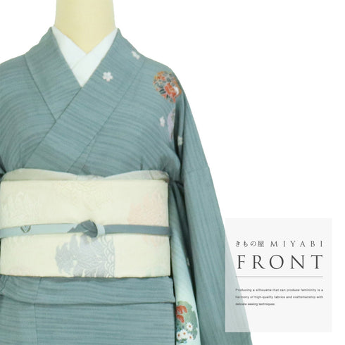 付下げ リサイクル 身丈160.5cm 裄67.2cm 単衣 ぼかし柄 雪輪柄 花柄 刺繍 箔加工 グリーン Lサイズ セミフォーマル 正絹 広衿 Sランク