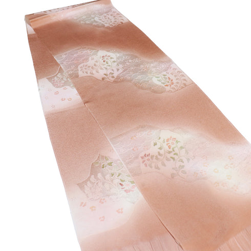 帯揚げ リサイクル お洒落 ちりめん 正絹 オレンジ 花柄 未使用品