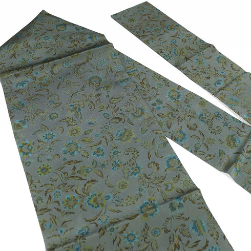 名古屋帯 リサイクル 帯丈364cm 全通 花柄 グリーン Mサイズ 正絹 Sランク お洒落