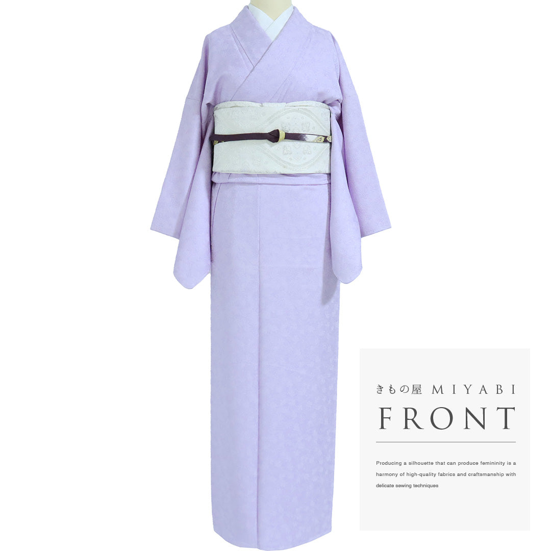 リサイクル着物 色無地 地紋あり 袷 身丈156cm 裄66cm 草花柄