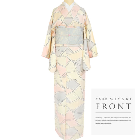 小紋 リサイクル 身丈160.5cm 裄64.6cm 袷 地紋彩色 多色 Lサイズ お洒落 正絹 広衿 Sランク