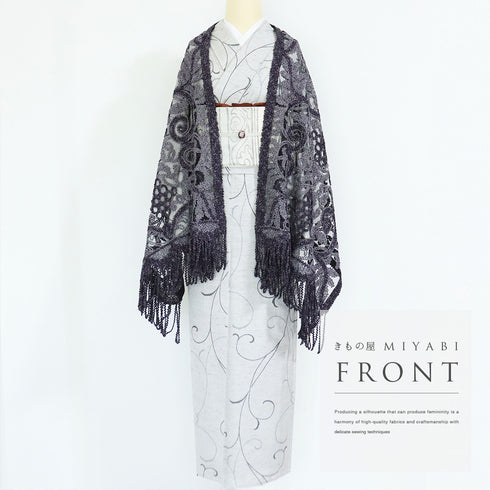 ショール リサイクル お洒落 パープル 正絹 Sランク 無月 泥染絣 本場奄美大島