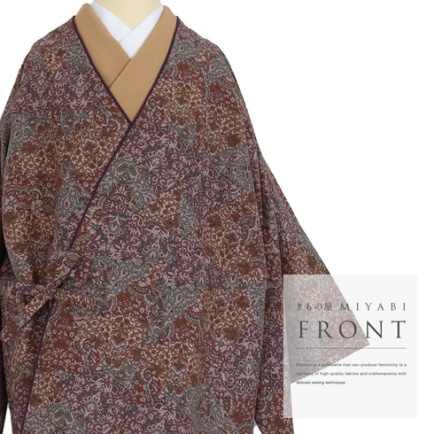 道中着 リサイクル 身丈80cm 裄67cm 袷 既製品 裂取り柄 多色 Lサイズ お洒落 カジュアル ポリエステル 洗える着物 Sランク