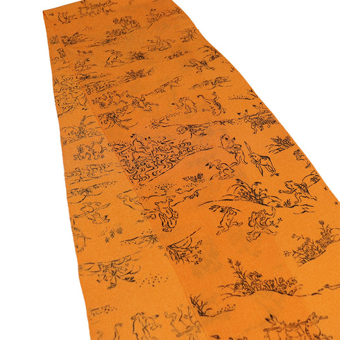 帯揚げ リサイクル お洒落 ちりめん 正絹 オレンジ 鳥獣戯画 Sランク AG-1203