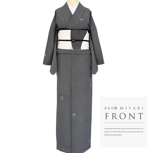 小紋 リサイクル 身丈155cm 裄65.6cm 袷 縞模様 桜柄 小花柄 ブラック Sサイズ お洒落 正絹 広衿 Sランク