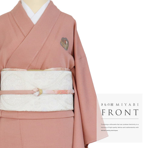 付下げ リサイクル 身丈169cm 裄64.9cm 袷 松梅桔梗 刺繍 箔 金彩 ピンク LLサイズ お洒落 しつけ糸 正絹 広衿 Sランク