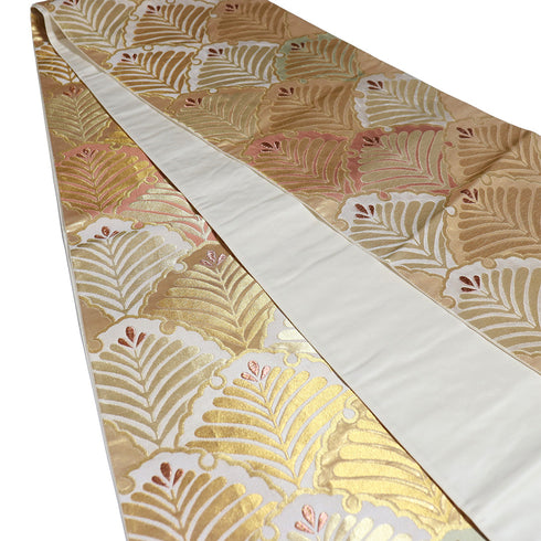 袋帯 リサイクル 帯丈444cm 全通 松葉文 ゴールド Mサイズ 正絹 Aランク フォーマル セミフォーマル