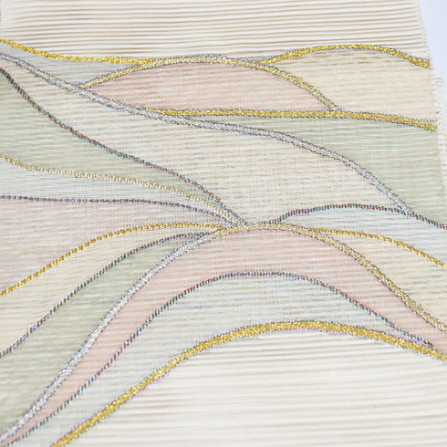 名古屋帯 リサイクル 帯丈366cm ポイント柄 夏物 ベージュ Mサイズ 混合 Sランク お洒落