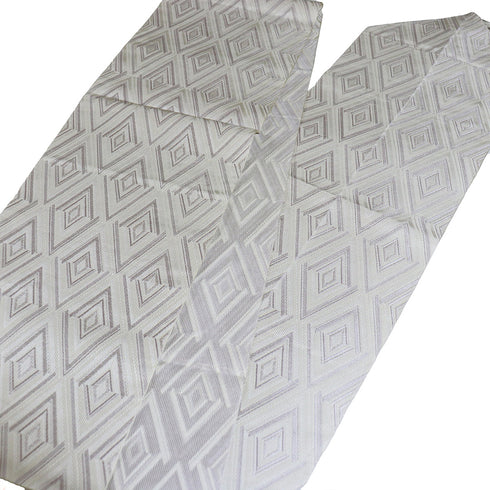 名古屋帯 リサイクル 帯丈393cm 全通 幾何学模様 ホワイト Lサイズ 混合 Sランク カジュアル お洒落