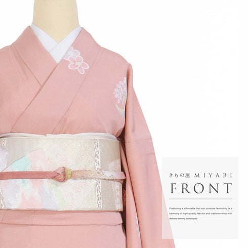 訪問着 リサイクル 身丈164cm 裄68cm 袷 花丸や花唐草柄 ピンク Lサイズ セミフォーマル お洒落 正絹 広衿 Sランク