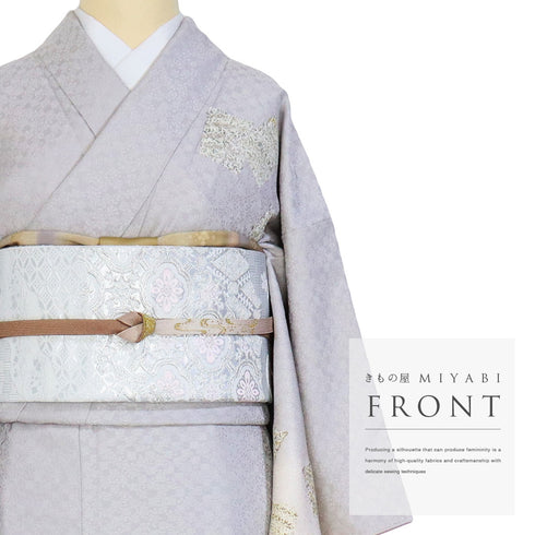 付下げ リサイクル 身丈153.8cm 裄63.6cm 袷 たたき色紙散らしに小花の刺繍 地紋 パールトーン加工 グレー Sサイズ セミフォーマル お洒落 正絹 広衿 Sランク