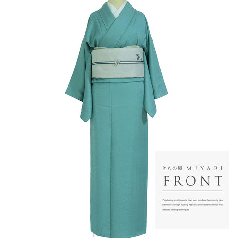 色無地 リサイクル 身丈157.3cm 裄62.6cm 袷 小花柄 梶山伸監修 ブルー Mサイズ お洒落 落款 正絹 広衿 地紋あり Sランク