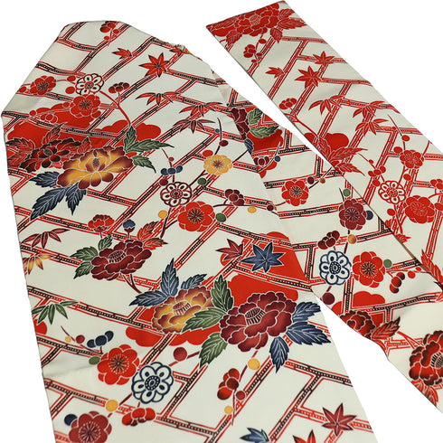 名古屋帯 リサイクル 帯丈350cm 六通 型染め 塩瀬 ベージュ Sサイズ 正絹 Sランク お洒落