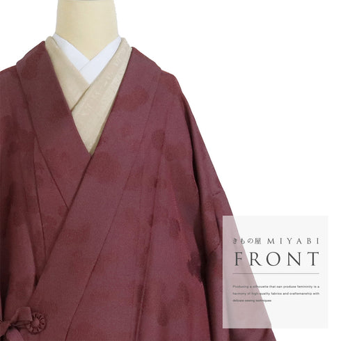 道中着 リサイクル 身丈102.5cm 裄68.2cm 袷 菊柄の地紋 ロング丈 レッド Lサイズ お洒落 しつけ糸 正絹 Sランク