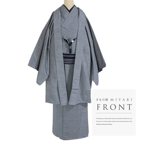 アンサンブル 男物 リサイクル 身丈148.3cm 裄76cm 羽織丈100cm 袷 雅生織 三代目市三郎 紬 ゆったり グレー Mサイズ お洒落 カジュアル 証紙 しつけ糸 正絹 棒衿 Sランク