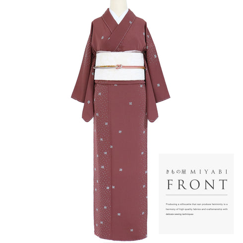 小紋 リサイクル 身丈157.5cm 裄62.8cm 袷 あられ柄 お洒落八掛 レッド Mサイズ お洒落 しつけ糸 正絹 広衿 Sランク