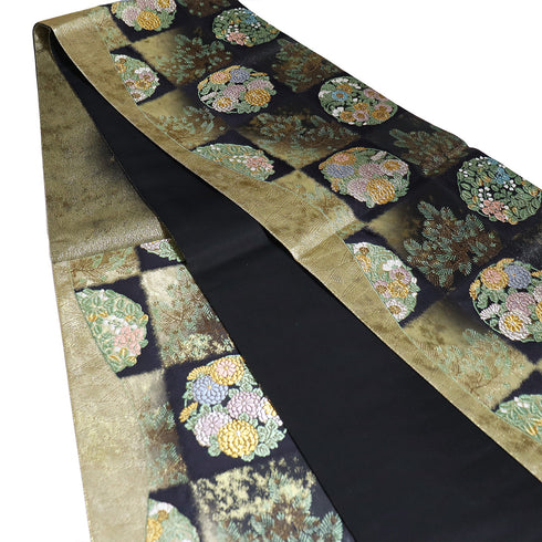 袋帯 リサイクル 帯丈434cm 六通 花の丸 貴豊美人 ブラック Sサイズ 正絹 新品・未使用品 フォーマル セミフォーマル