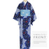 浴衣 リサイクル 夏着物 身丈150.5cm 裄63.5cm 夏物 絞り 花柄 ジュニアサイズ ネイビー Sサイズ カジュアル 木綿 洗える着物 バチ衿 Aランク