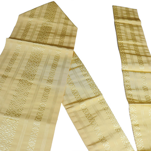 名古屋帯 リサイクル 帯丈355cm 全通 献上柄 本場筑前 イエロー Sサイズ 正絹 Sランク カジュアル