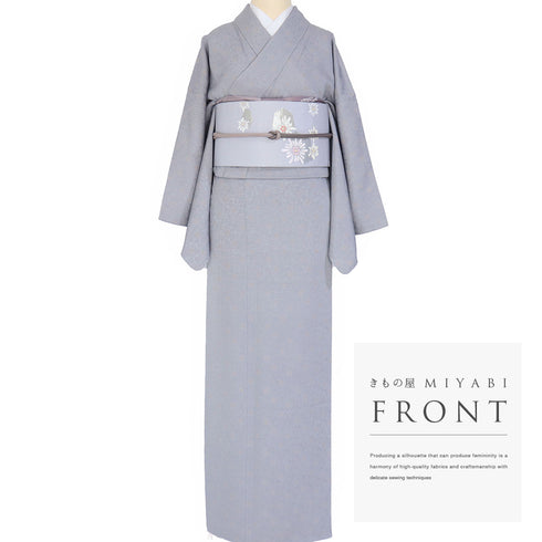 小紋 リサイクル 身丈159.5cm 裄67.2cm 袷 唐草や蔓 地紋彩色 グレー Mサイズ お洒落 カジュアル 正絹 広衿 Sランク