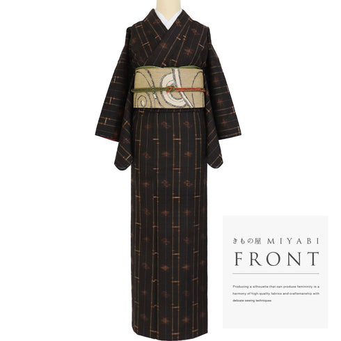 紬 リサイクル 身丈156.5cm 裄63.6cm 袷 本場久米島紬 ブラック Mサイズ カジュアル お洒落 証紙 正絹 広衿 Aランク