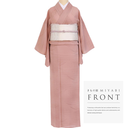 色無地 リサイクル 夏着物 身丈159.3cm 裄62.2cm 夏物 夏物 竹柄 ピンク Mサイズ セミフォーマル 正絹 広衿 Sランク