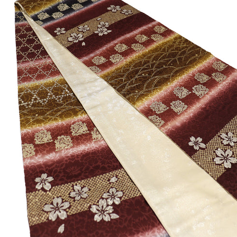 袋帯 リサイクル 帯丈450cm 六通 桜や兎柄 切りビロード 地紋 多色 Lサイズ 正絹 Sランク お洒落