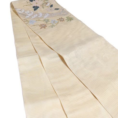 袋帯 リサイクル 帯丈460cm ポイント柄 夏用 花柄 ベージュ LLサイズ 正絹 Sランク お洒落
