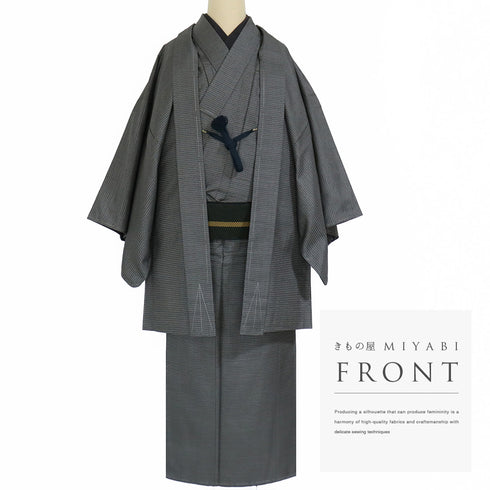 アンサンブル 男物 リサイクル 身丈134.5cm 裄66.4cm 羽織丈86cm 袷 草木染め 紬 グリーン SSサイズ お洒落 カジュアル 証紙 しつけ糸 正絹 棒衿 新品・未使用品