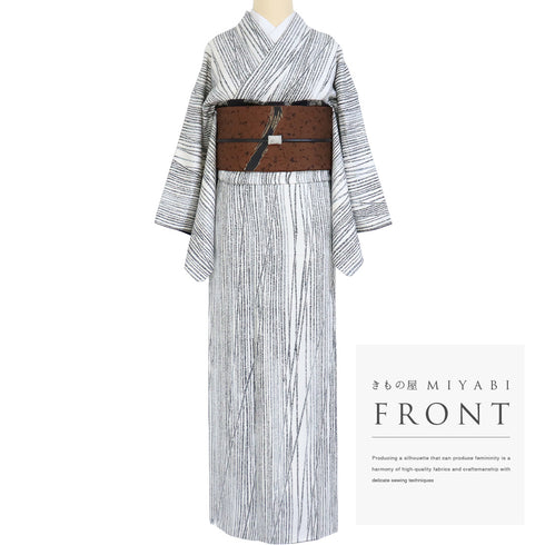 小紋 リサイクル 身丈157.2cm 裄65.6cm 袷 竹縞柄 ホワイト Mサイズ お洒落 カジュアル 正絹 広衿 Aランク