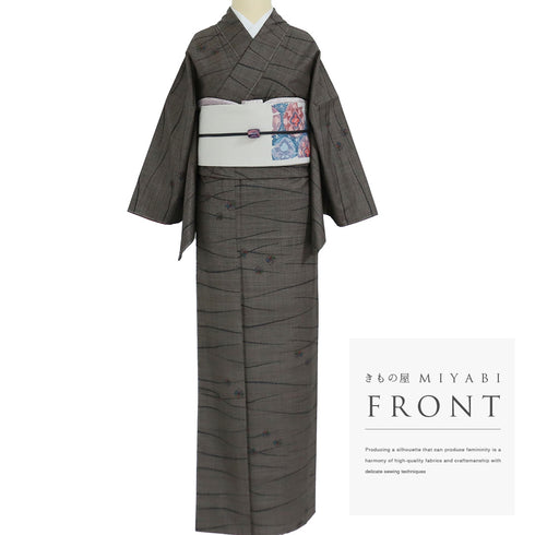 大島紬 リサイクル 身丈160.2cm 裄65cm 袷 小花柄 ブラウン Mサイズ お洒落 カジュアル しつけ糸 正絹 広衿 Sランク