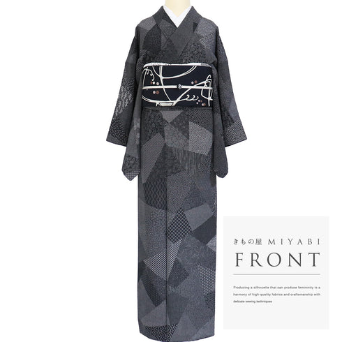 江戸小紋 リサイクル 身丈158cm 裄65.2cm 袷 伝統工芸士 寺山存男 裂取 おしゃれ八掛 ブラック Mサイズ お洒落 落款 正絹 広衿 Sランク