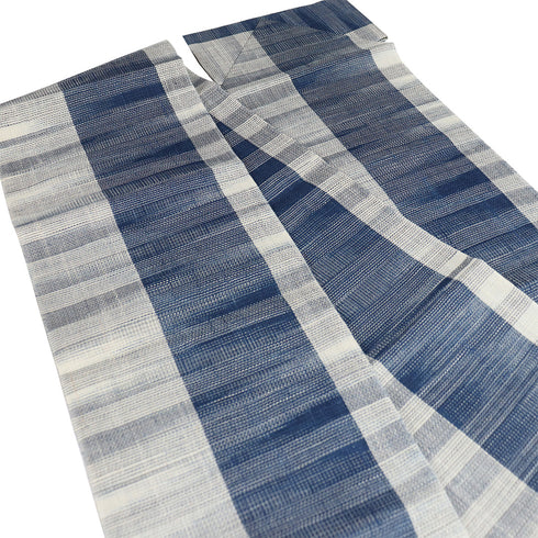 名古屋帯 リサイクル 帯丈375cm 全通 縞柄 夏物 ブルー Mサイズ 混合 新品・未使用品 お洒落