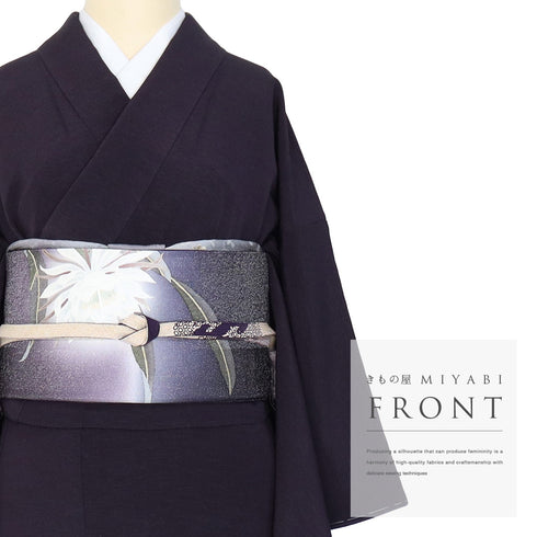 訪問着 リサイクル 身丈158cm 裄64.8cm 袷 ショール付き 銀花仙 斜めぼかし柄 パープル Mサイズ お洒落 しつけ糸 正絹 広衿 Sランク