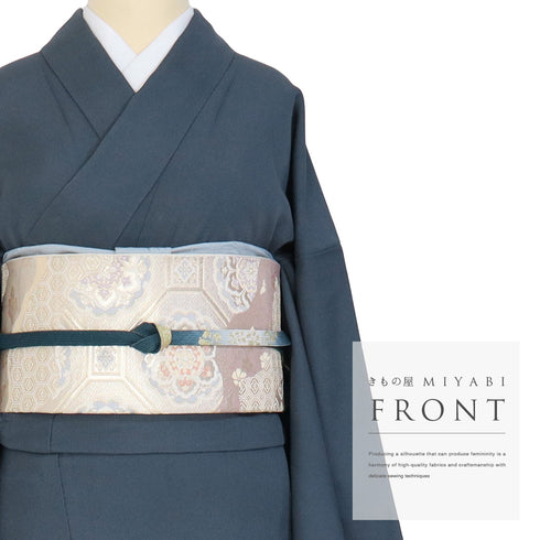 色留袖 リサイクル 身丈163cm 裄66.6cm 袷 華文に唐花柄 箔 金駒刺繍 ネイビー Lサイズ セミフォーマル 落款 一つ紋 正絹 広衿 Sランク