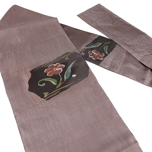 名古屋帯 リサイクル 帯丈361cm ポイント柄 花柄 ブラウン Mサイズ 正絹 Sランク お洒落