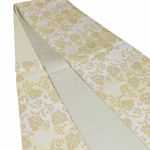 袋帯 リサイクル 帯丈444cm 六通 葡萄柄 西陣織 ベージュ Mサイズ 正絹 新品・未使用品 セミフォーマル お洒落