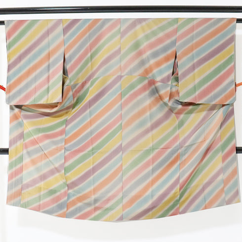 長襦袢 リサイクル 長襦袢 身丈121cm 裄64cm 袷 斜線柄 大島紬美術館 奄美七彩薄 多色 Sサイズ お洒落 証紙 正絹 袖無双 Sランク