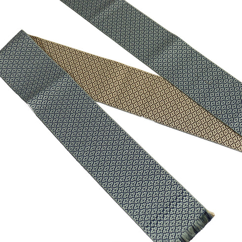 角帯 リサイクル 帯丈392cm 全通 リバーシブル グリーン 正絹 Sランク カジュアル お洒落