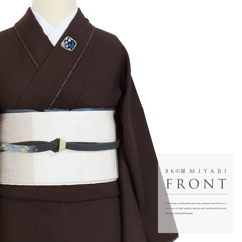 訪問着 リサイクル 身丈158.7cm 裄66cm 袷 箔加工 抽象柄 ゆったりサイズ ブラウン Mサイズ お洒落 正絹 広衿 Sランク