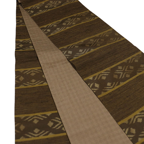 袋帯 リサイクル 帯丈470cm 全通 横段柄 ブラウン LLサイズ 正絹 新品・未使用品 お洒落 カジュアル